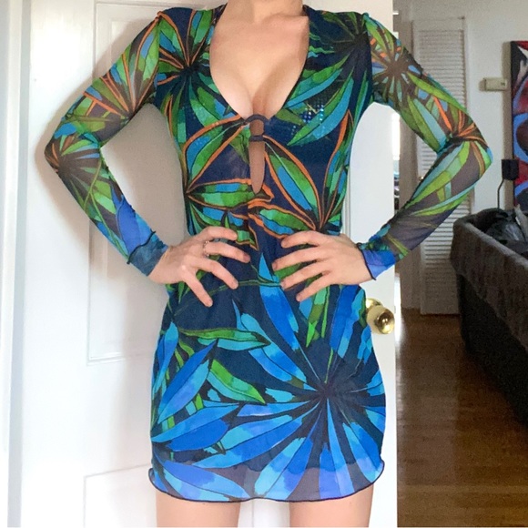 Desigual Other - Brand new DESIGUAL Cover Up Mesh Dress Tropical Palm Print Rare Sample